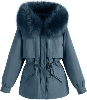 Smoneyful Womens Down Jacket with Hood Thicked Puffer Jacket Packable Cotton-Padded Jacket Winter Loose Parka Jacket Coat