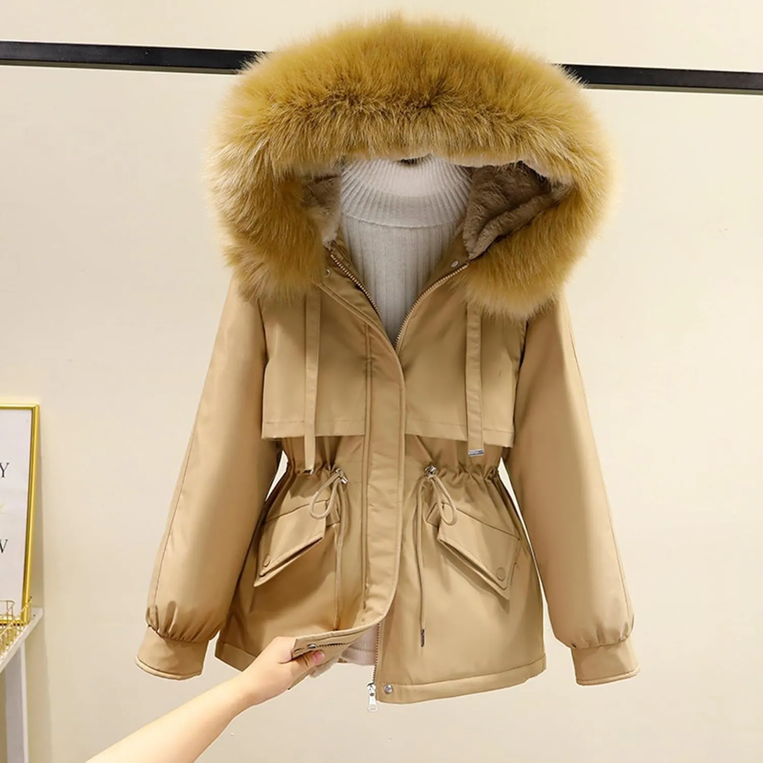 Smoneyful Womens Down Jacket with Hood Thicked Puffer Jacket Packable Cotton-Padded Jacket Winter Loose Parka Jacket Coat