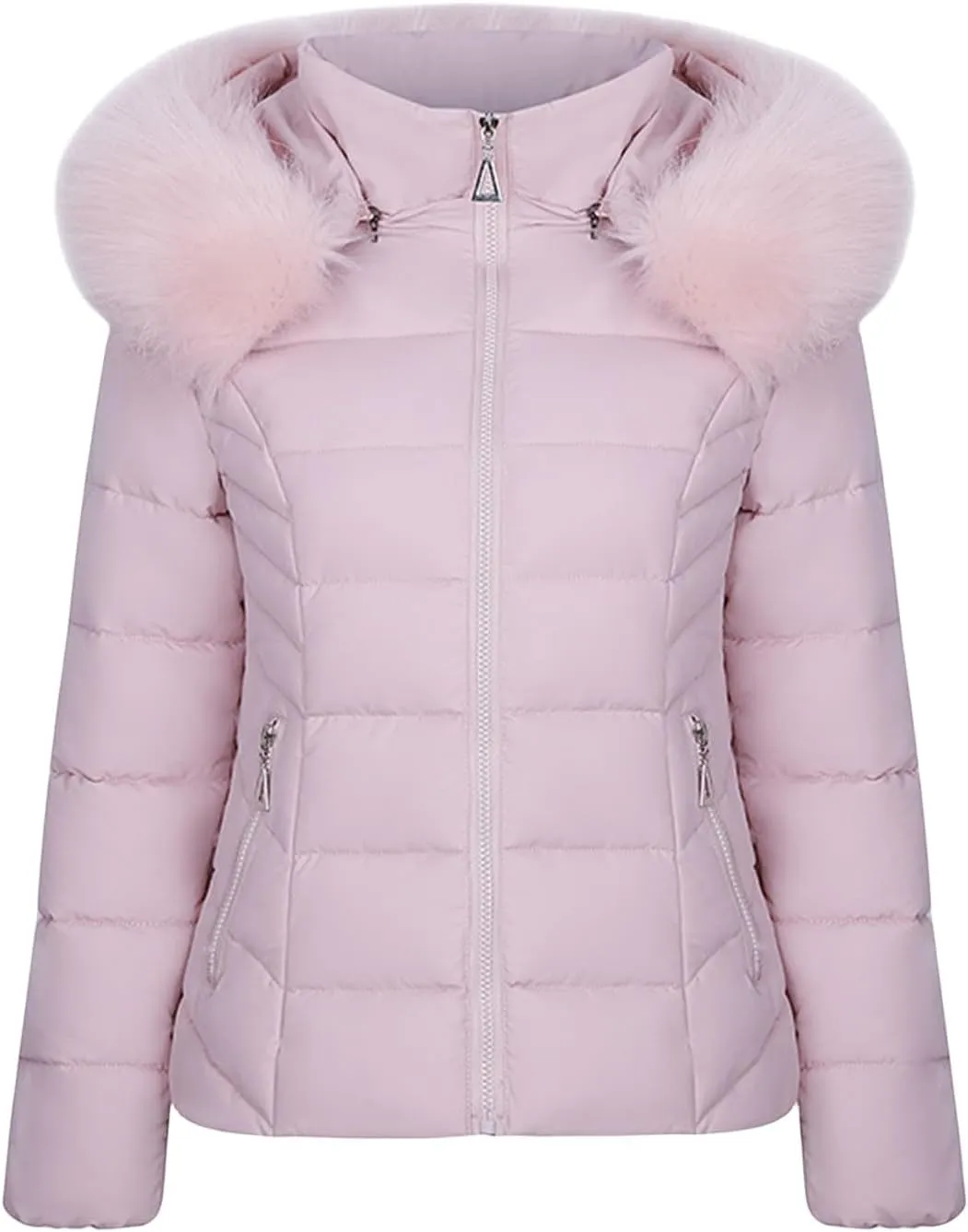 Smoneyful Womens Puffer Jacket Winter Thicken Warm Down Jacket Packable Cotton-Padded Coat with Faux Fur Hood Loose Slim Coat