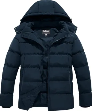 Soularge Men's Big and Tall Winter Puffer Jacket Warm Thicken Coat with Hood