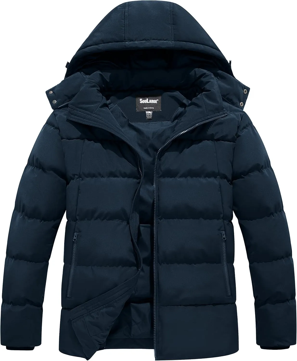 Soularge Men's Big and Tall Winter Puffer Jacket Warm Thicken Coat with Hood
