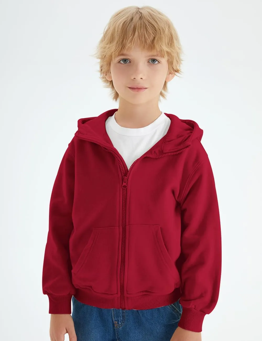 Spring&Gege Boys Full Zip Hoodies High Neck Mid-weight Fleece Hooded Sweatshirts for Children
