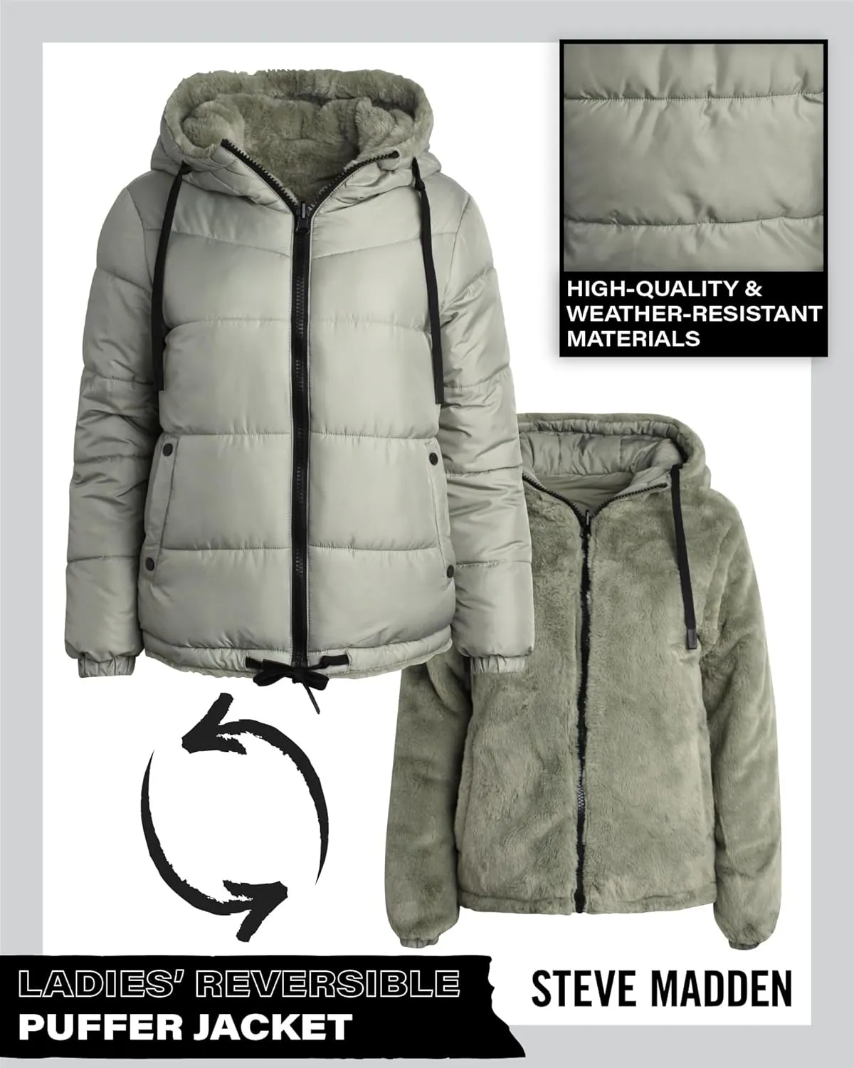Steve Madden Women's Winter Jacket - Heavyweight Reversible Quilted Puffer Parka Coat Faux Fur Lined Jacket for Women (S-XL)