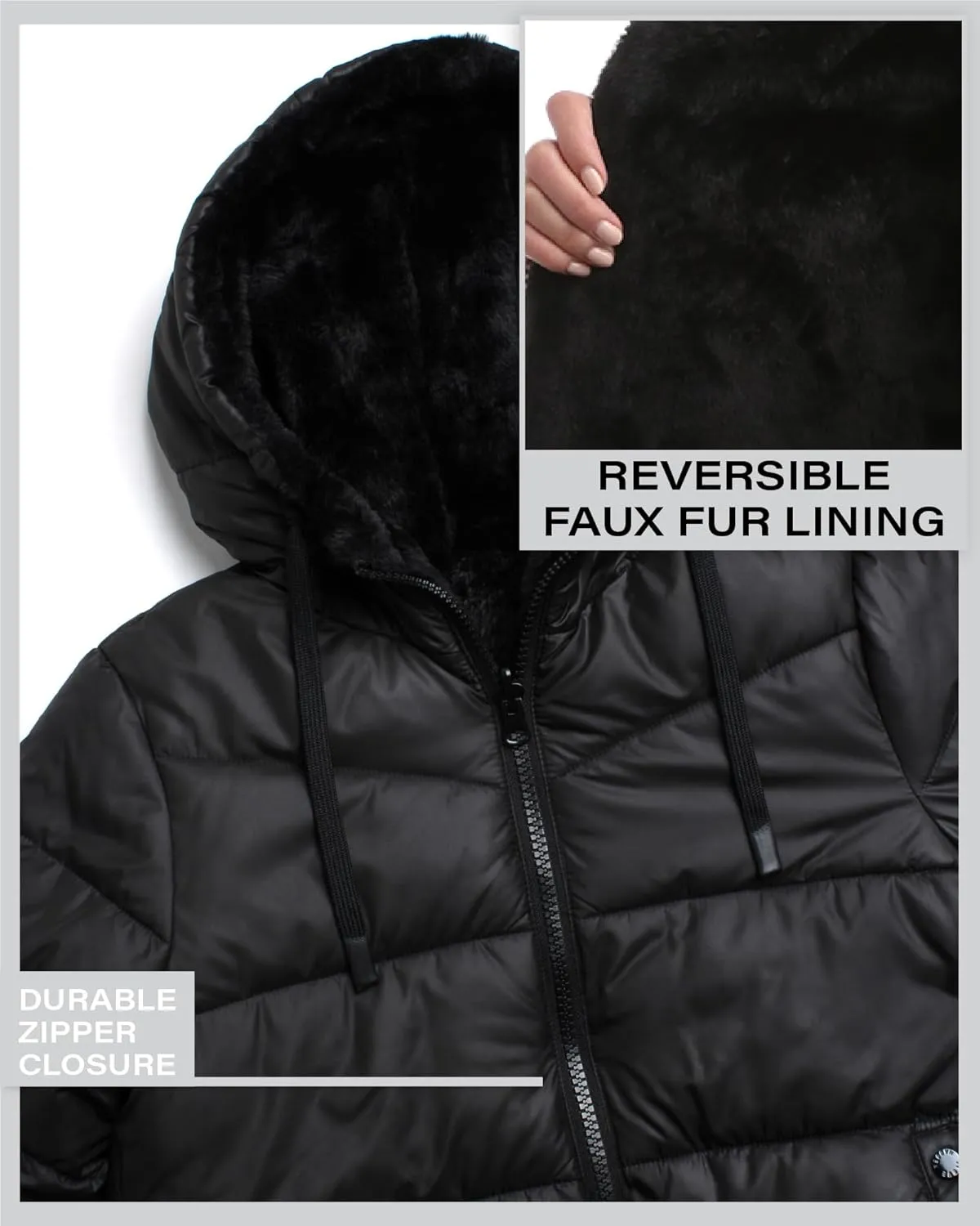 Steve Madden Women's Winter Jacket - Heavyweight Reversible Quilted Puffer Parka Coat Faux Fur Lined Jacket for Women (S-XL)