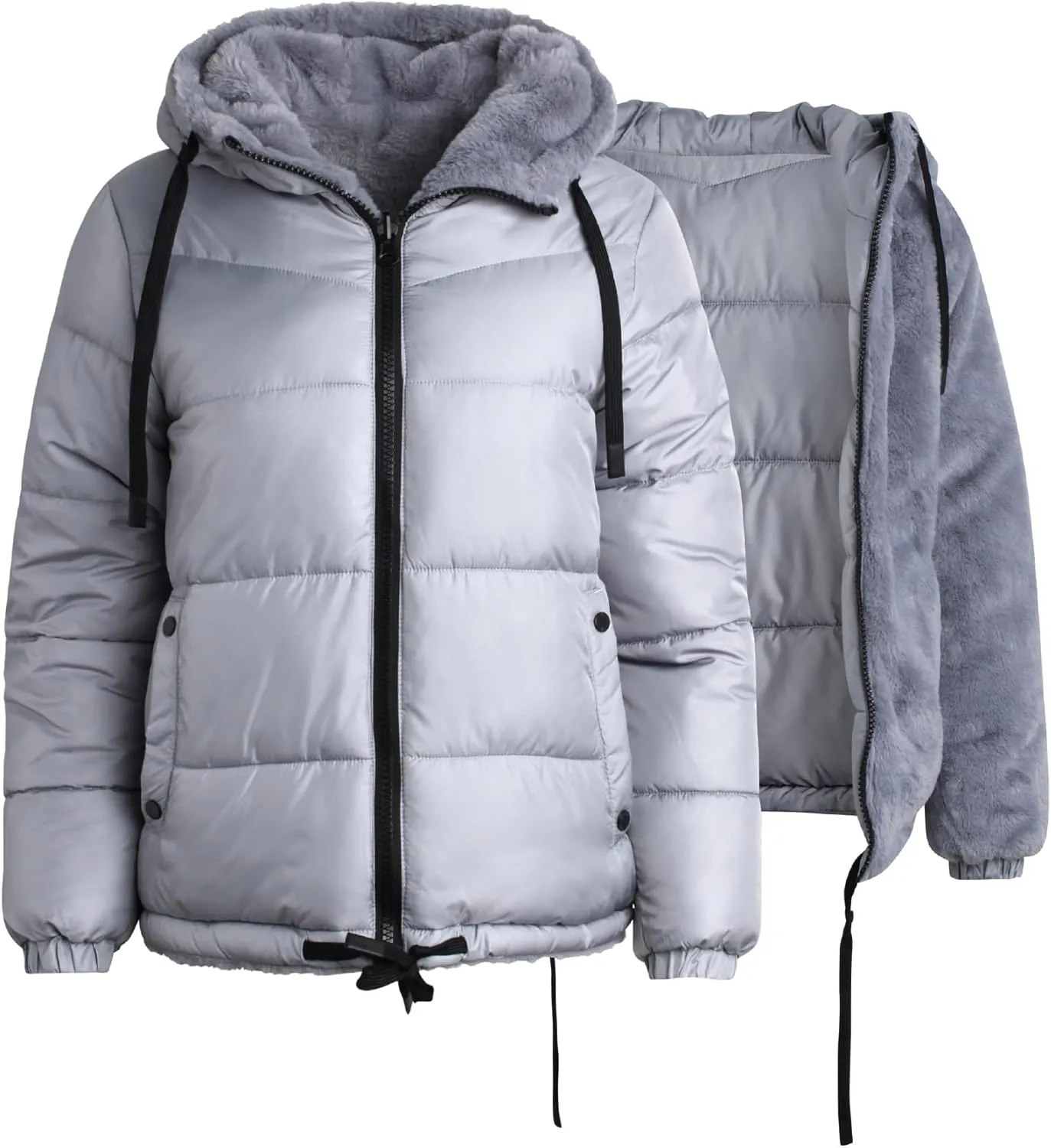 Steve Madden Women's Winter Jacket - Heavyweight Reversible Quilted Puffer Parka Coat Faux Fur Lined Jacket for Women (S-XL)