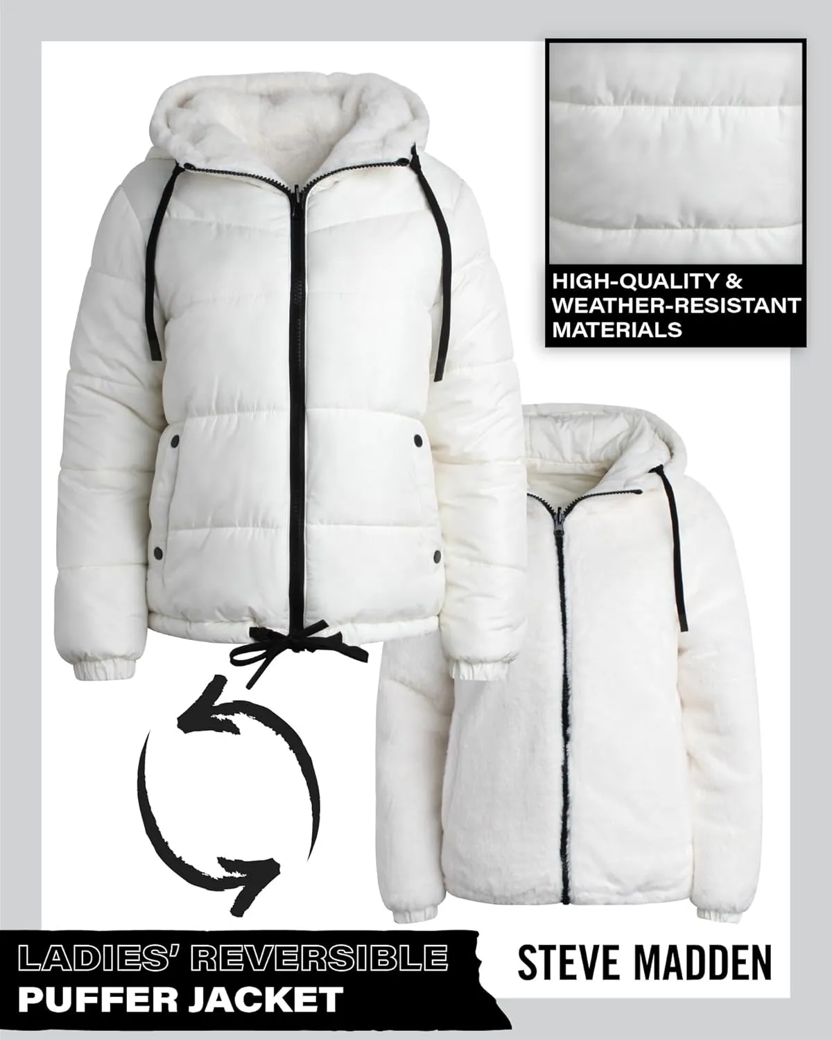 Steve Madden Women's Winter Jacket - Heavyweight Reversible Quilted Puffer Parka Coat Faux Fur Lined Jacket for Women (S-XL)