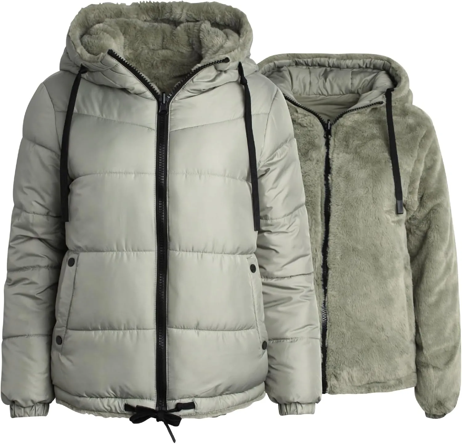 Steve Madden Women's Winter Jacket - Heavyweight Reversible Quilted Puffer Parka Coat Faux Fur Lined Jacket for Women (S-XL)