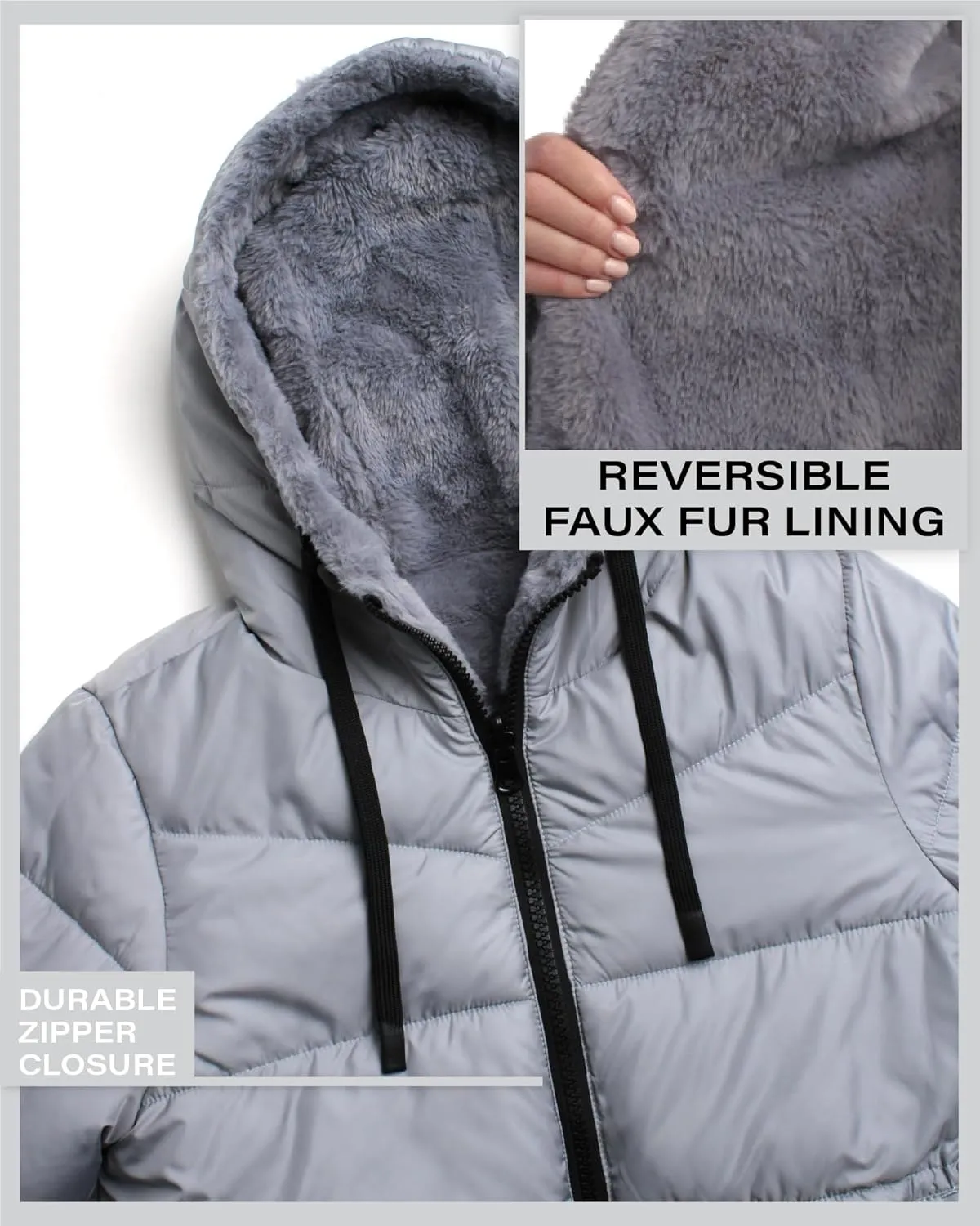 Steve Madden Women's Winter Jacket - Heavyweight Reversible Quilted Puffer Parka Coat Faux Fur Lined Jacket for Women (S-XL)