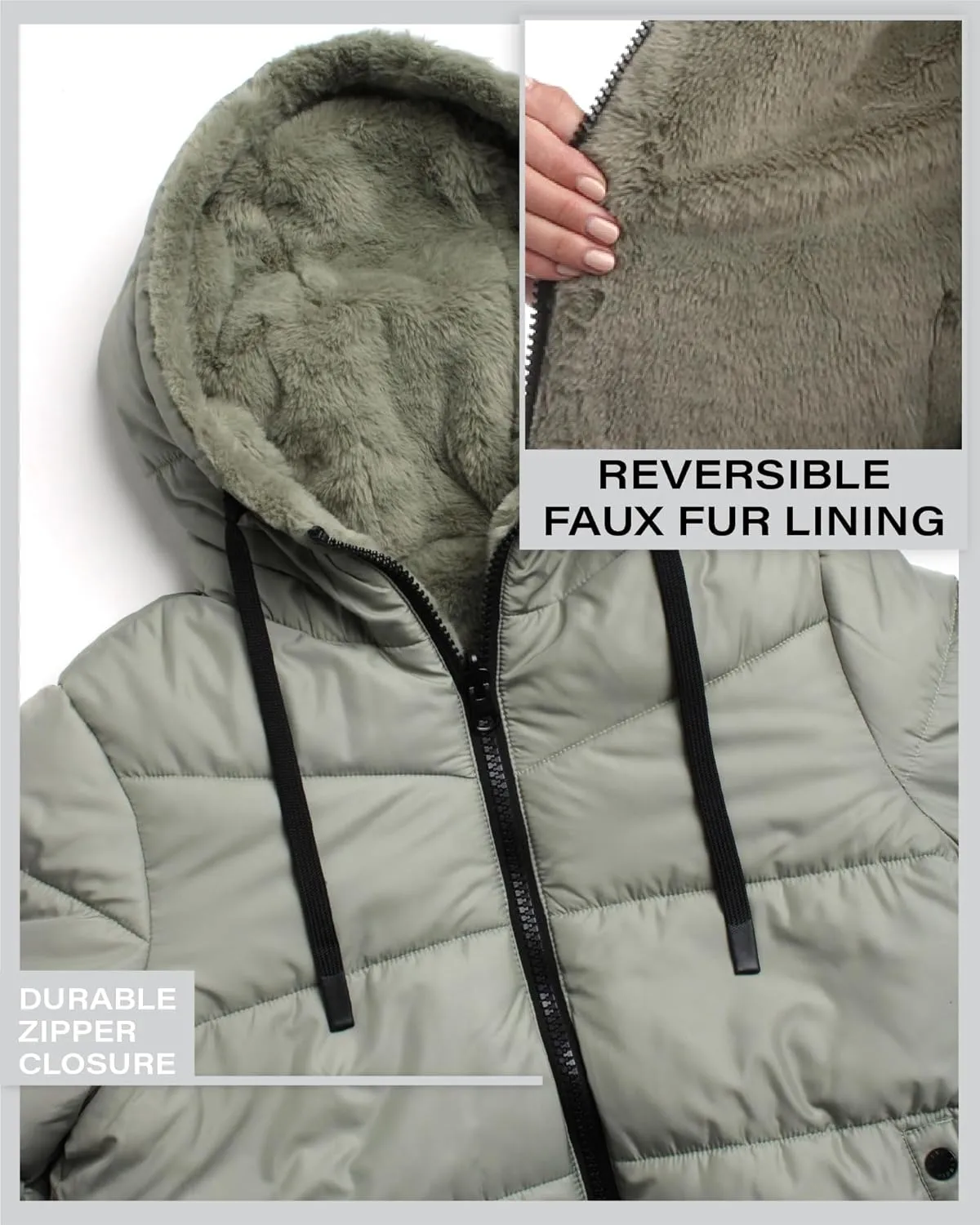 Steve Madden Women's Winter Jacket - Heavyweight Reversible Quilted Puffer Parka Coat Faux Fur Lined Jacket for Women (S-XL)