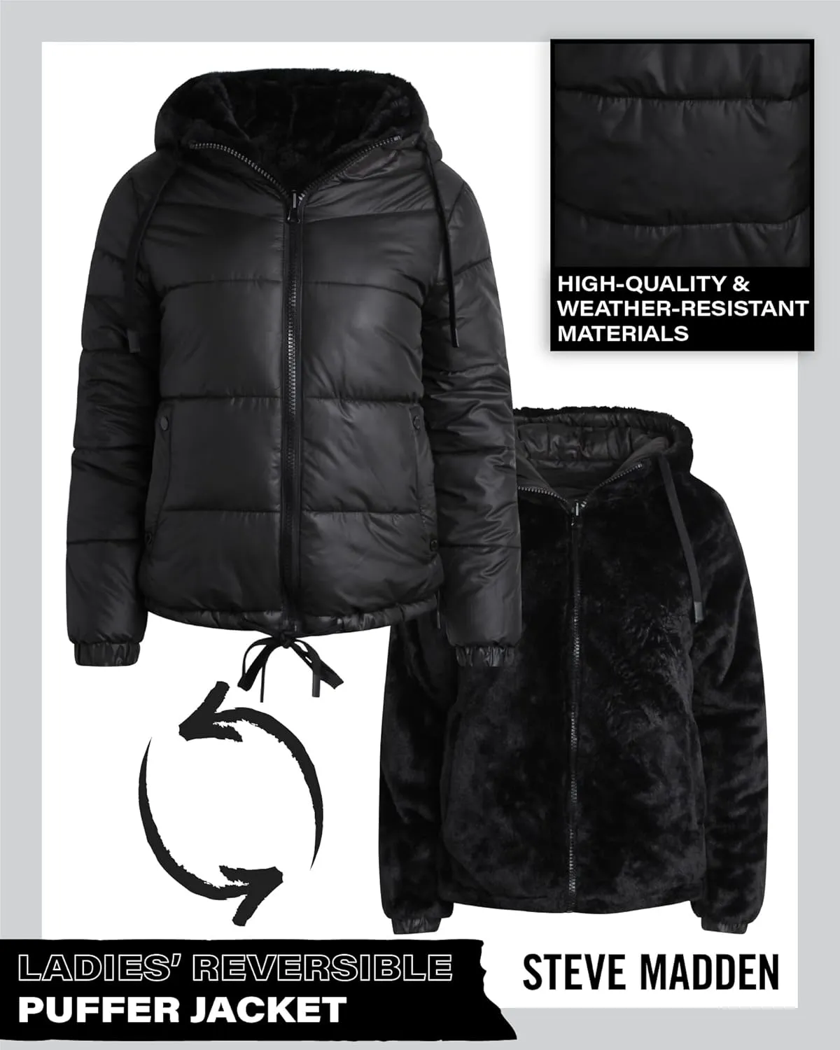 Steve Madden Women's Winter Jacket - Heavyweight Reversible Quilted Puffer Parka Coat Faux Fur Lined Jacket for Women (S-XL)