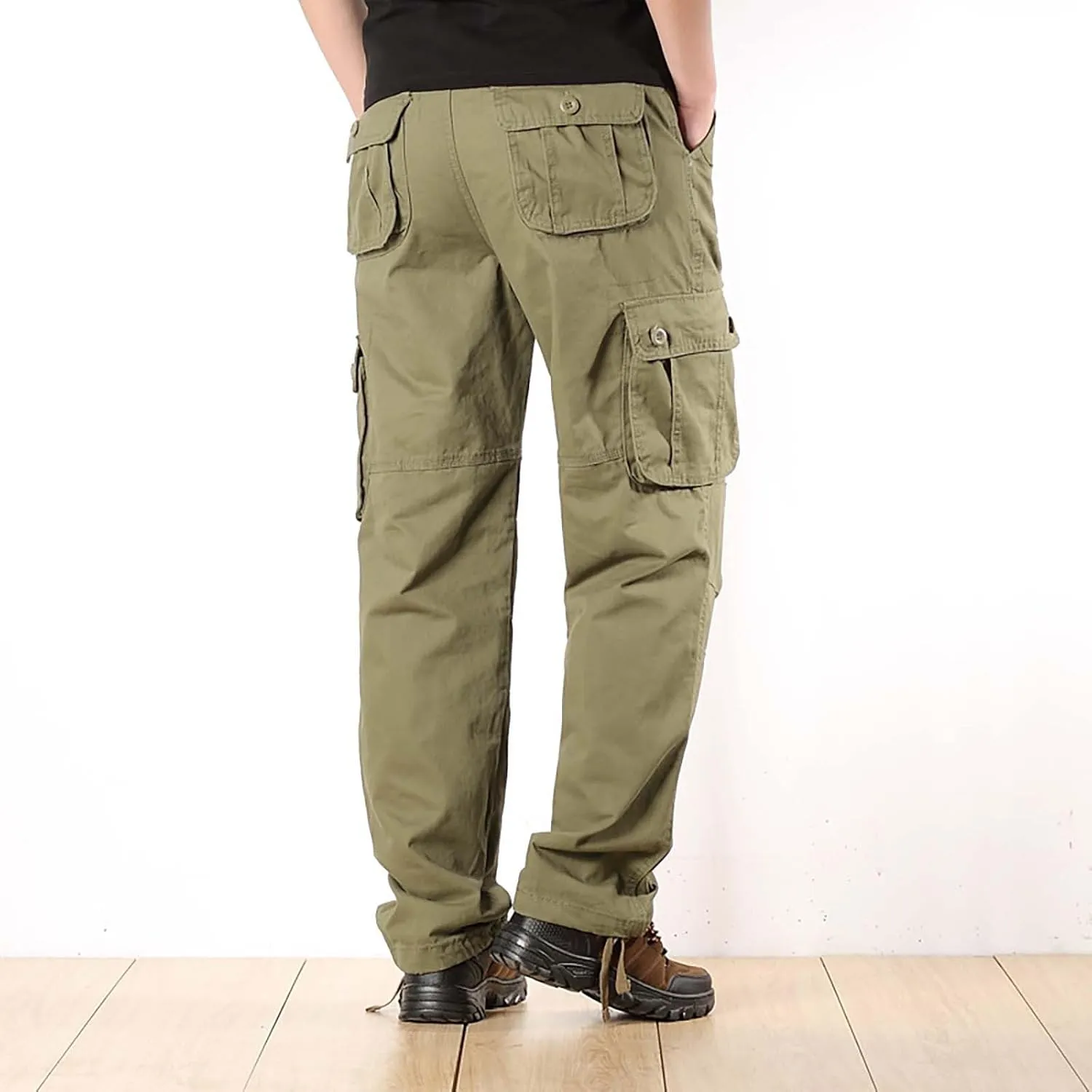 Straight Leg Cargo Pants Men Pocket Plus Size 2024 Fitness Dress Pants Zip Buckle Waist Casual Suit Trousers Workwear