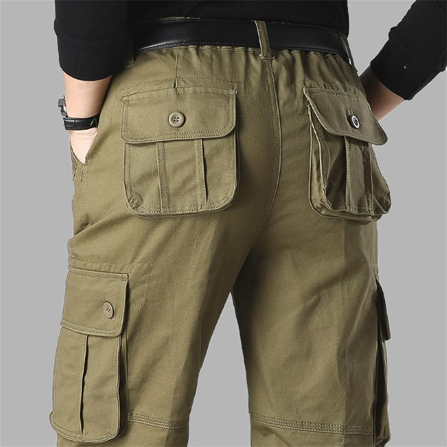 Straight Leg Cargo Pants Men Pocket Plus Size 2024 Fitness Dress Pants Zip Buckle Waist Casual Suit Trousers Workwear