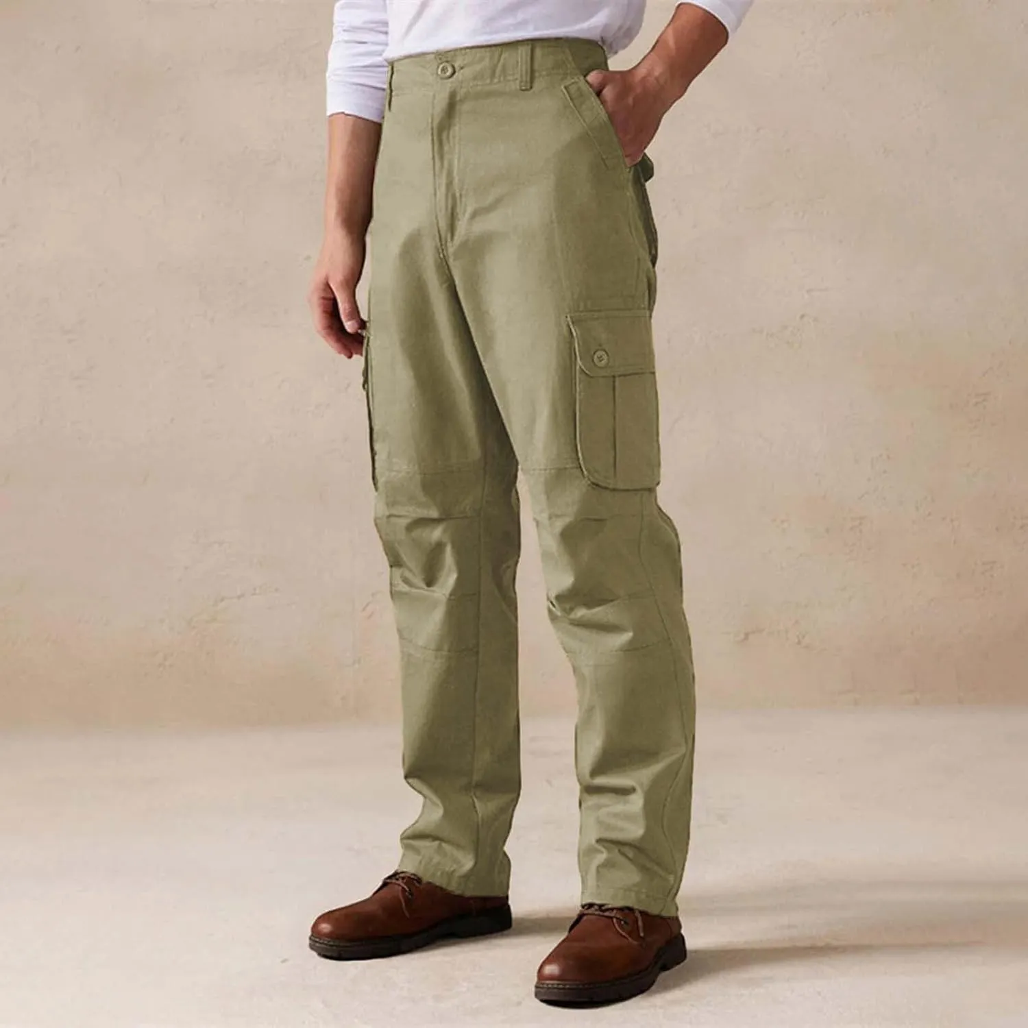 Straight Leg Cargo Pants Men Pocket Plus Size 2024 Fitness Dress Pants Zip Buckle Waist Casual Suit Trousers Workwear