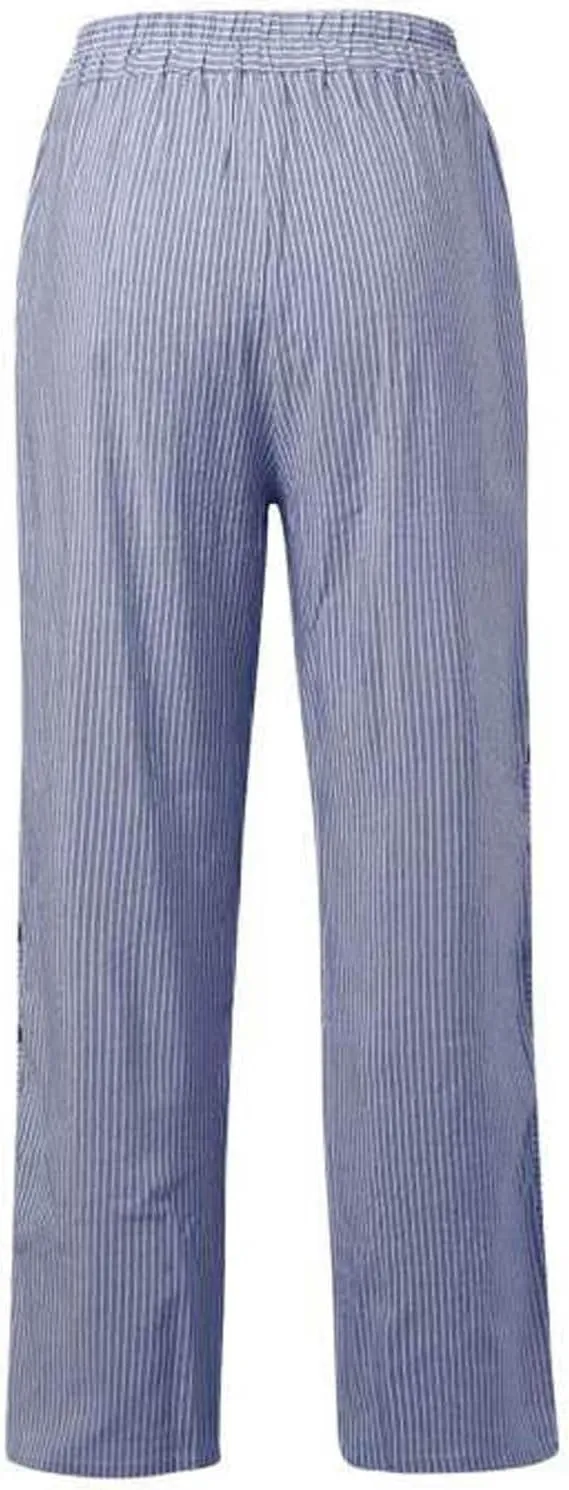Striped Pants Women Summer Trendy Side Button Lightweight Elastic Waist Straight Leg Casual Trousers with Pockets
