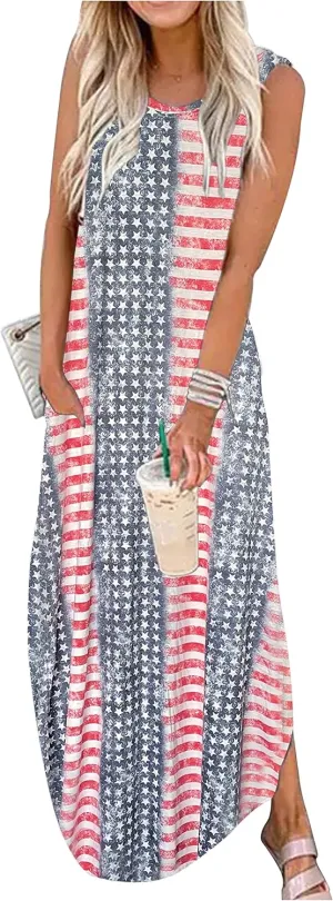 Summer Dresses for Women 2025 Beach Vacation Dress Boho Floral Sundresses Ladies Tropical Pockets Maxi Dress