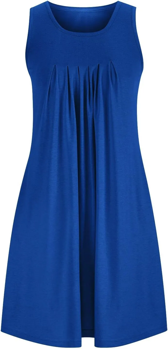 Summer Dresses for Women 2025 Loose Beach Vacation Casual Crew Neck Sleeveless Sundresses with Pockets Tank Dress