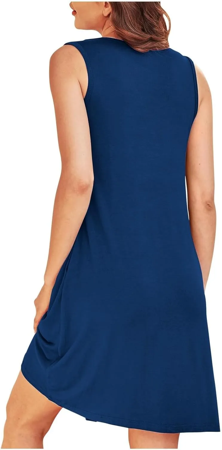 Summer Dresses for Women 2025 Loose Beach Vacation Casual Crew Neck Sleeveless Sundresses with Pockets Tank Dress