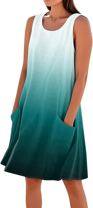 Summer Dresses for Women 2025 U Neck Loose Tank Dress Sleeveless Casual T Shirt Dress Beach Sundresses with Pockets