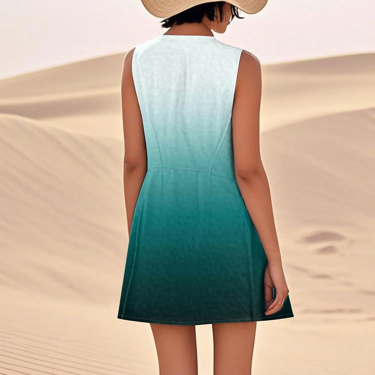 Summer Dresses for Women 2025 U Neck Loose Tank Dress Sleeveless Casual T Shirt Dress Beach Sundresses with Pockets