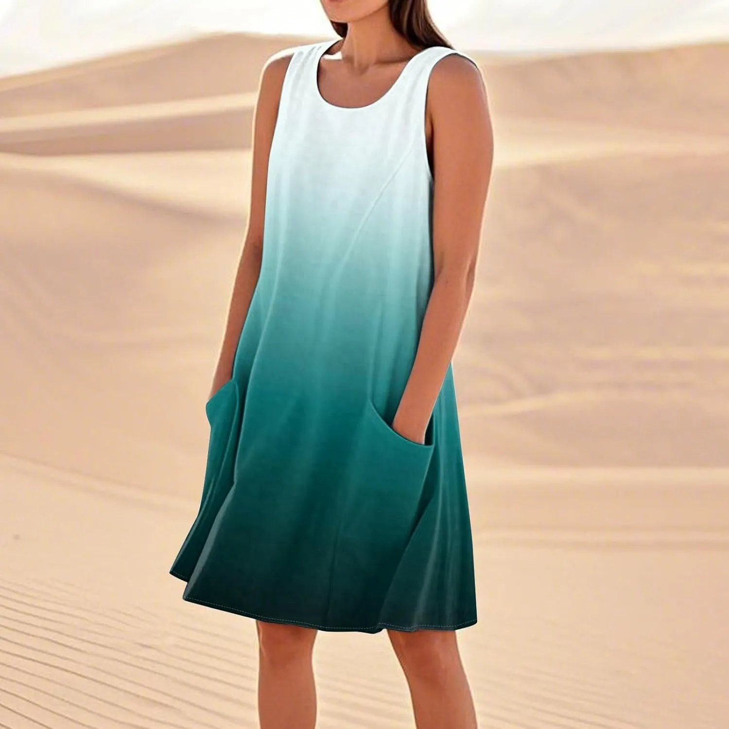 Summer Dresses for Women 2025 U Neck Loose Tank Dress Sleeveless Casual T Shirt Dress Beach Sundresses with Pockets
