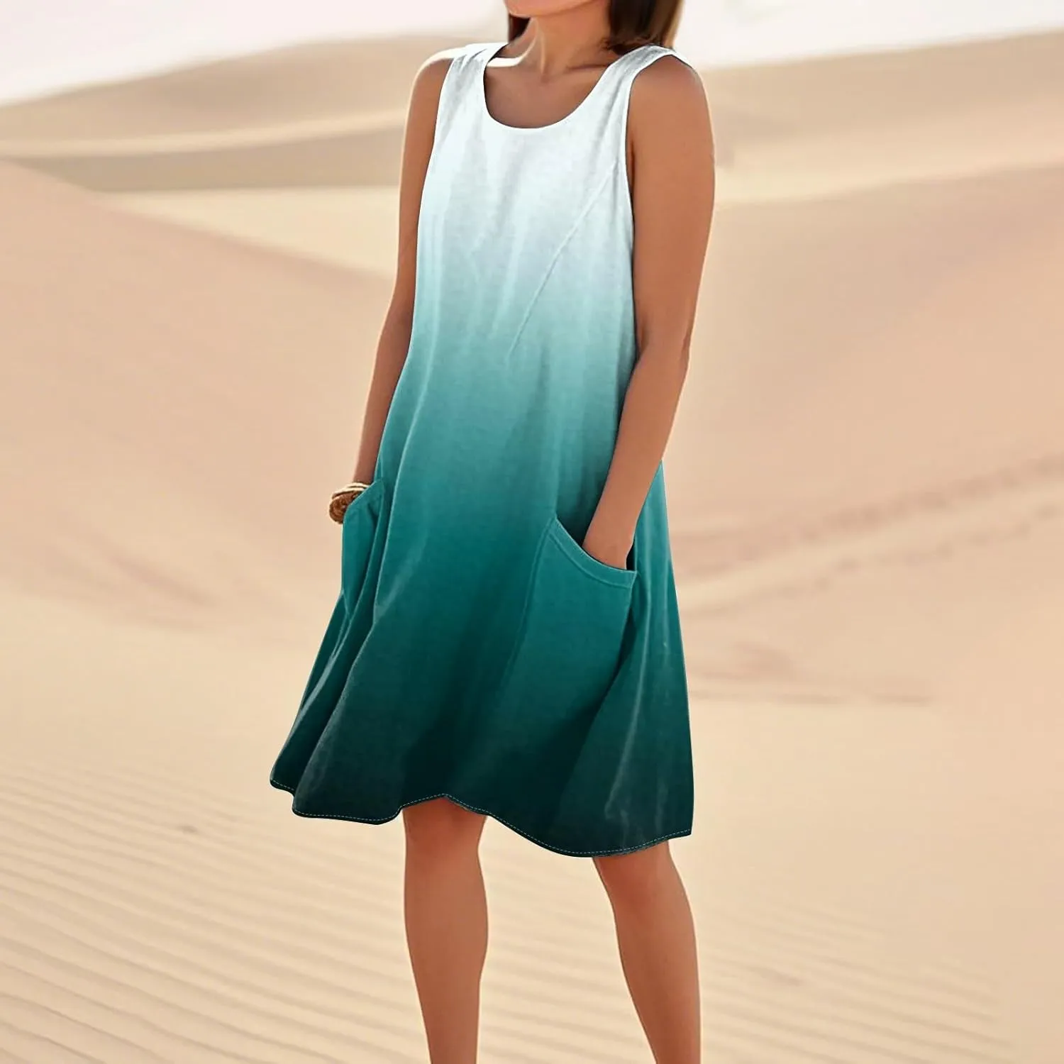 Summer Dresses for Women 2025 U Neck Loose Tank Dress Sleeveless Casual T Shirt Dress Beach Sundresses with Pockets
