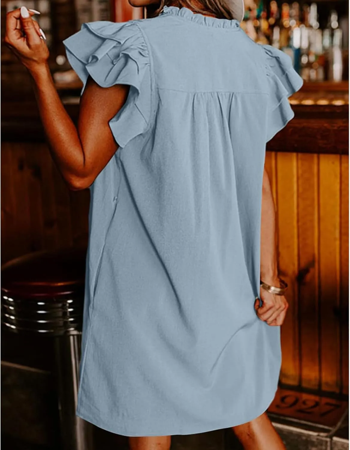 Summer Dresses for Women 2025 V Neck Ruffle Cap Sleeve Mini Fashion Loose Fit Dress Casual Beach Vacation Dress