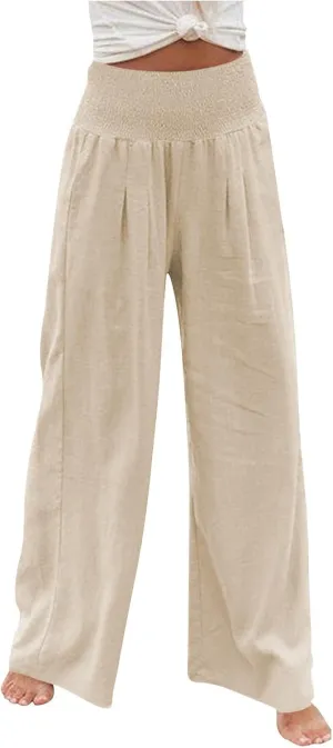 Summer Linen Pants for Women Lounge Lightweight Drawstring Loose Casual Linen Outfits Women