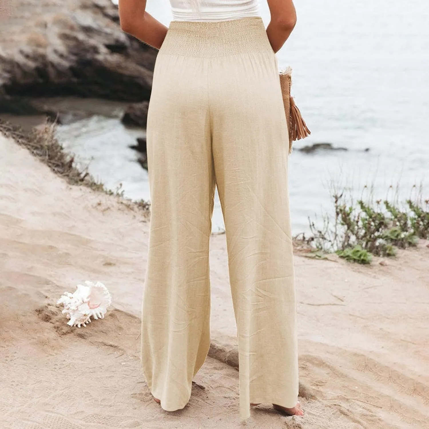 Summer Linen Pants for Women Lounge Lightweight Drawstring Loose Casual Linen Outfits Women