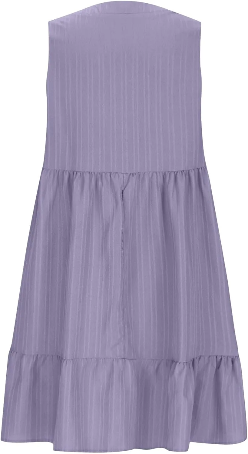Summer Sleeveless Babydoll Sundress Women Ruffle Hem Casual Wrinkles Tank Dresss Cute V Neck Sleeveless Mini Dresses