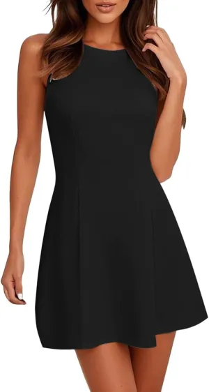 Sun Dresses for Women 2025 Vacation Tank Mini Dress Sleeveless Casual Tshirt Short Dress Beach Flowy Hhalter Dresses