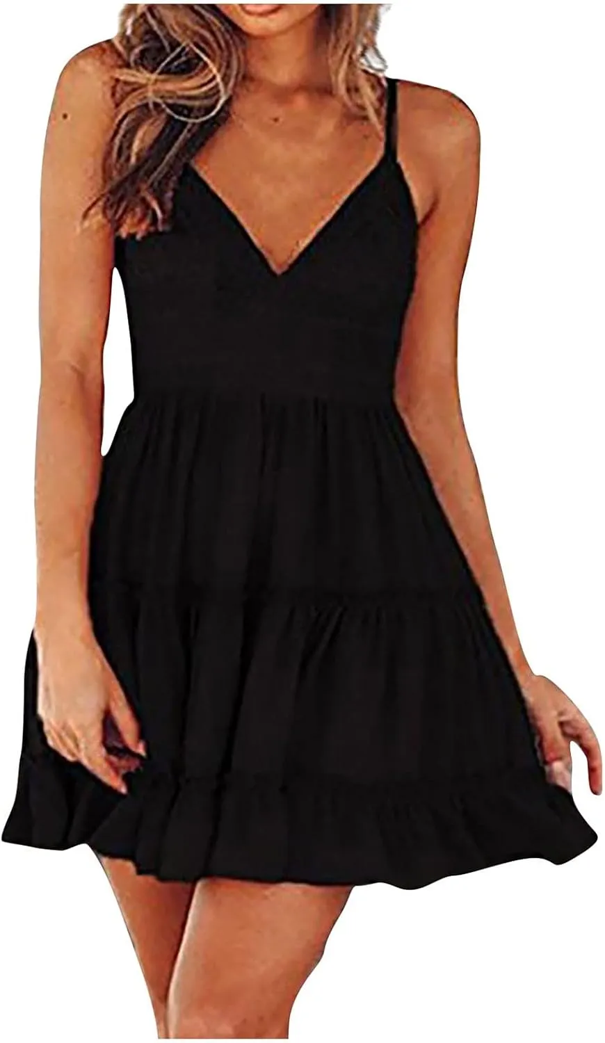 Sundresses for Women,2024 Summer Elegant Sexy Bodycon V Neck Spaghetti Strap Mini Party Dress,Flowy Vacation Dress