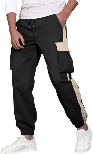 Sweatpants for Men Tapered Cargo Classic Sport Comfy Elastic Waist Coloured Split Flex Slacks Male Black,Khaki,Army