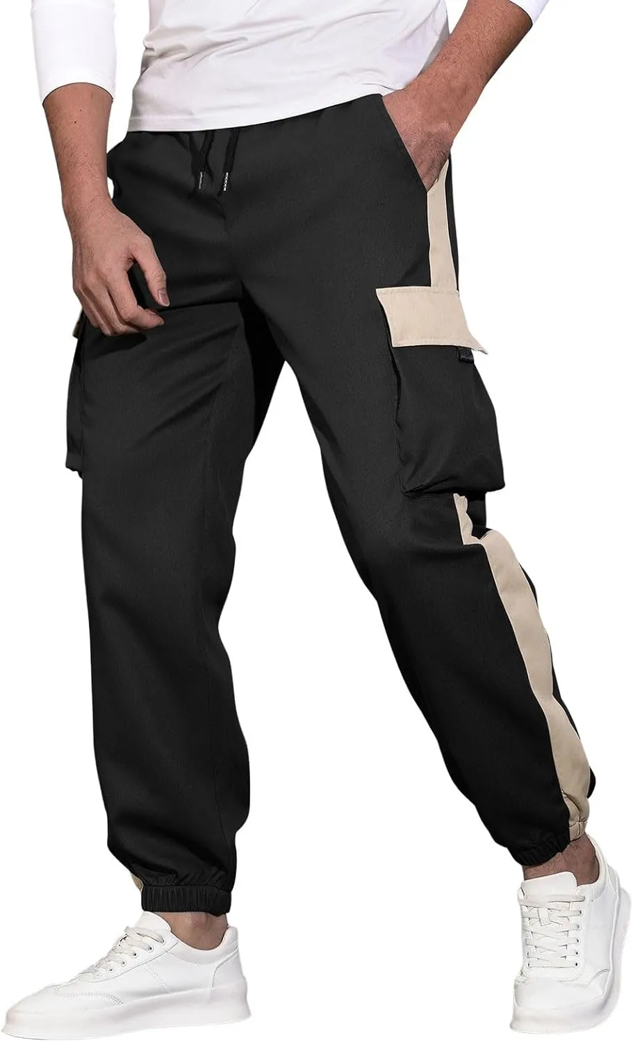 Sweatpants for Men Tapered Cargo Classic Sport Comfy Elastic Waist Coloured Split Flex Slacks Male Black,Khaki,Army