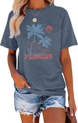 TAKEYAL Women Los Angeles Graphic T Shirts California Letter Print Short Sleeve Tee Loose Casual Tops