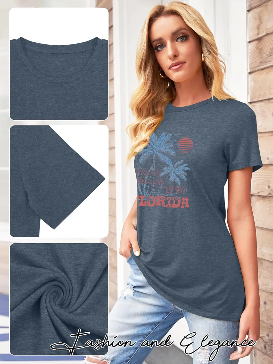 TAKEYAL Women Los Angeles Graphic T Shirts California Letter Print Short Sleeve Tee Loose Casual Tops