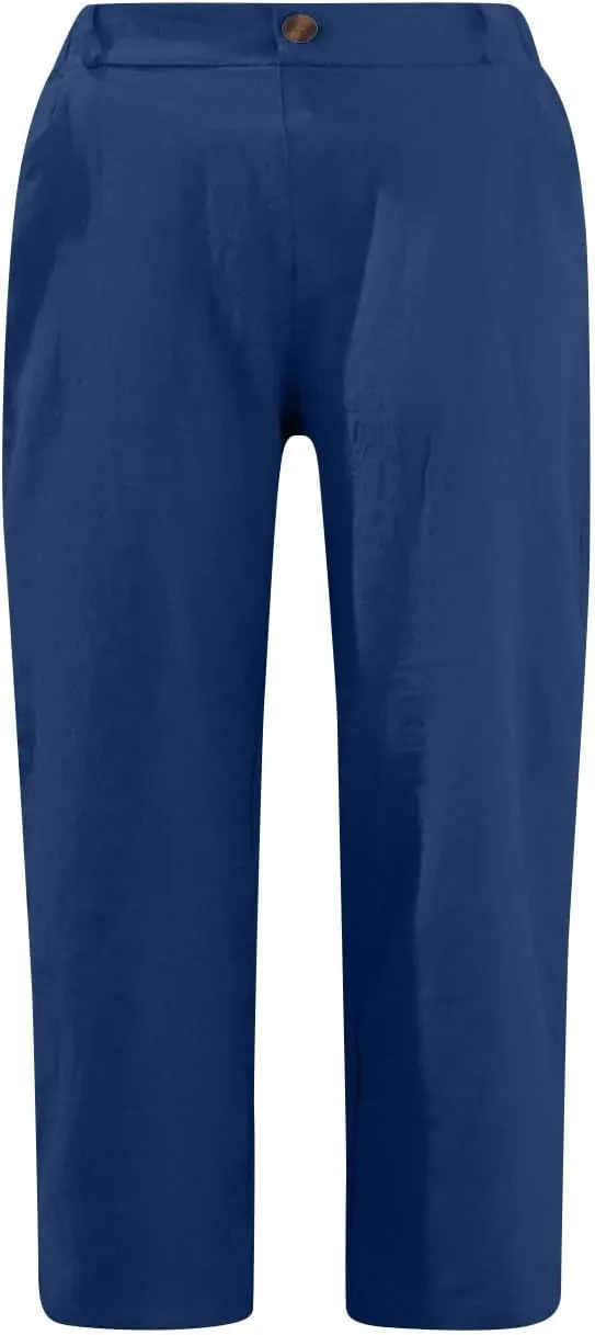 TANGNADE Womens Capri Pants Summer Casual Trendy Elastic Waist Cropped Trouser Fashion Comfy Beach Clothes Pants