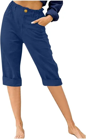 TANGNADE Womens Capri Pants Summer Casual Trendy Elastic Waist Cropped Trouser Fashion Comfy Beach Clothes Pants