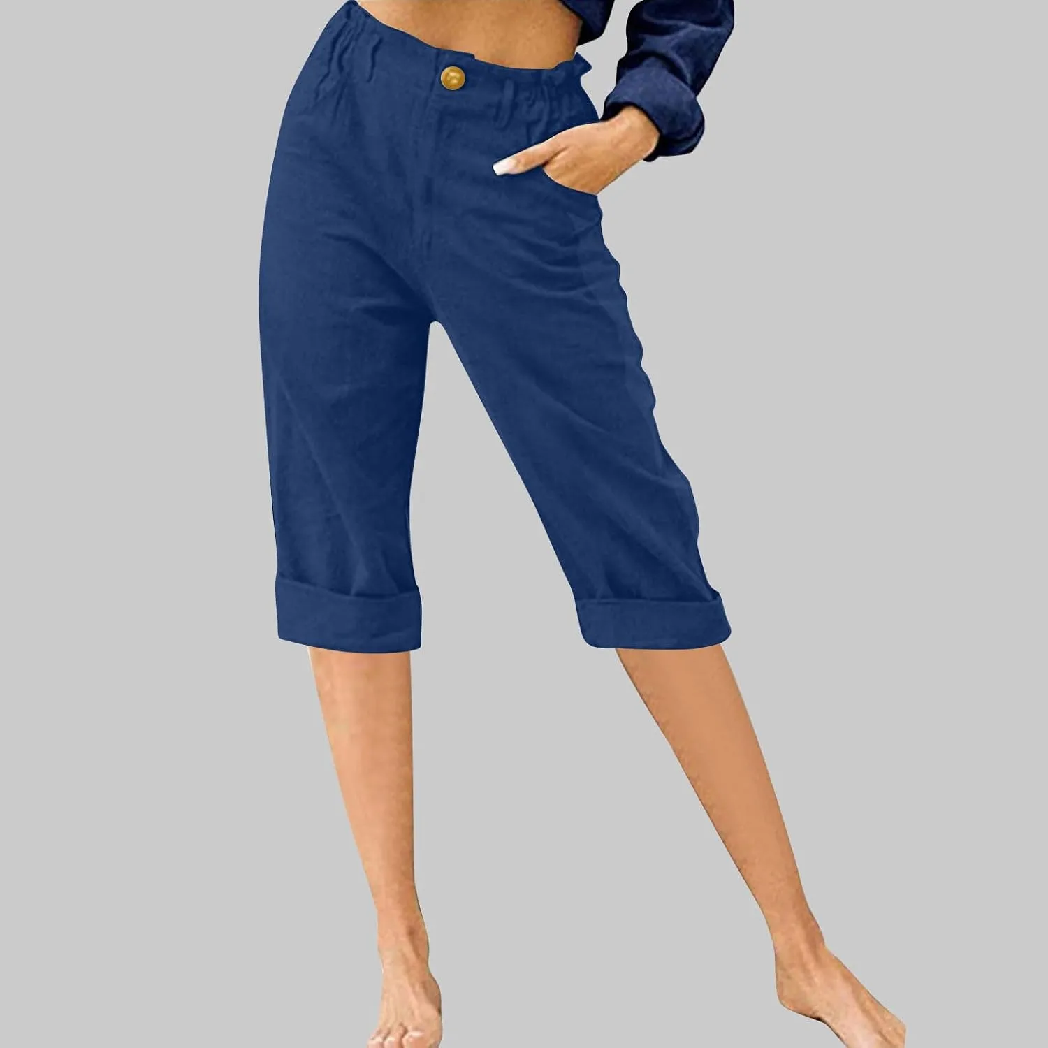 TANGNADE Womens Capri Pants Summer Casual Trendy Elastic Waist Cropped Trouser Fashion Comfy Beach Clothes Pants