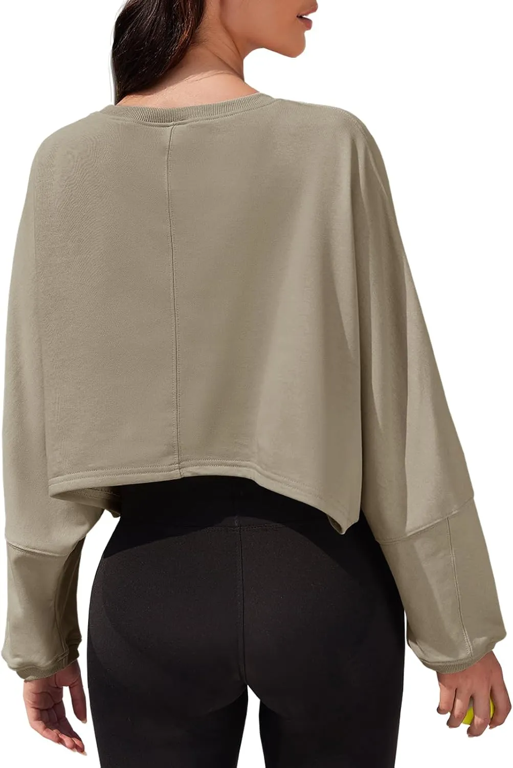 Tankaneo Womens Long Ballon Sleeve Sweatshirts Tops Cropped Crew Neck Loose Fit Casual Workout Shirts