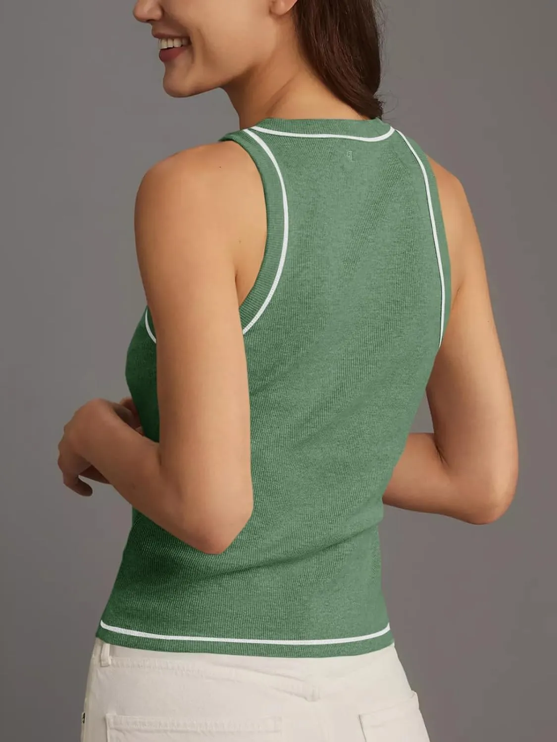 Tankaneo Womens Summer Ribbed Tank Top Casual Ringer Scoop Neck Sleeveless Knit Fitted Tops Going Out Tee Shirts