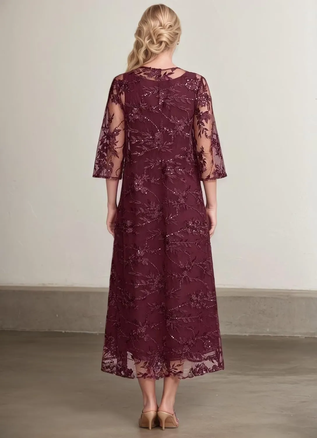 Tea Length Mother of The Bride Dresses for Wedding with Jacket Chiffon Laces Formal Evening Gown for Women