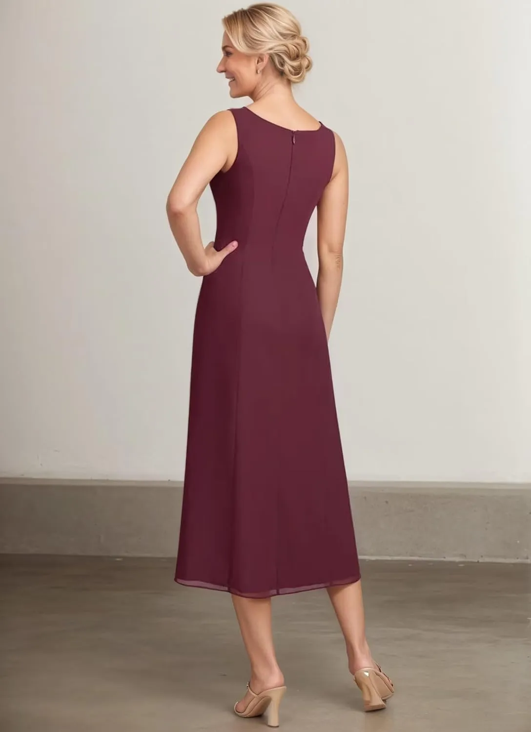Tea Length Mother of The Bride Dresses for Wedding with Jacket Chiffon Laces Formal Evening Gown for Women