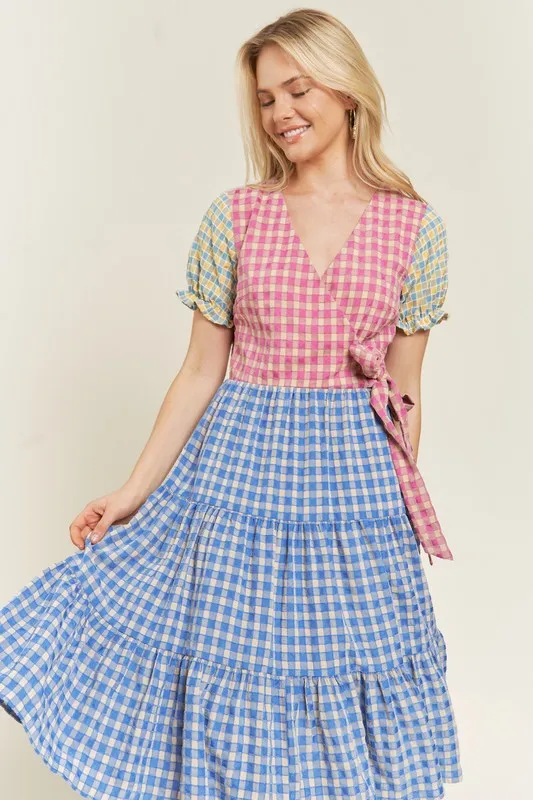TEEK - PLUS SIZE MULTICOLOR BLOCK GINGHAM DRESS
