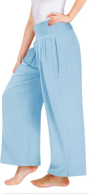 Teen Girls Cotton Linen Palazzo Pants Summer High Waist Casual Lounge Wide Leg Pant 2025 Beach Travel Resort Trousers