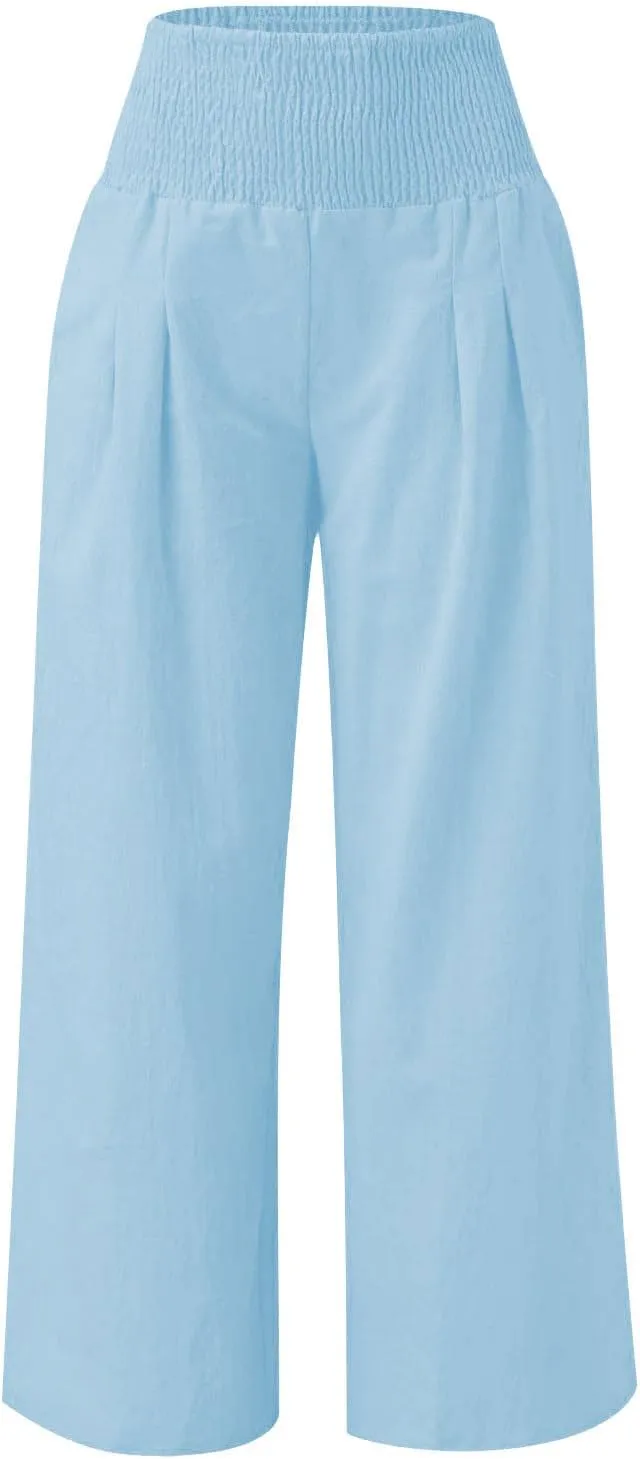 Teen Girls Cotton Linen Palazzo Pants Summer High Waist Casual Lounge Wide Leg Pant 2025 Beach Travel Resort Trousers