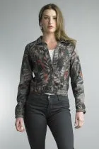 Tempo Paris Reversible Floral Print Jean Jacket Taupe
