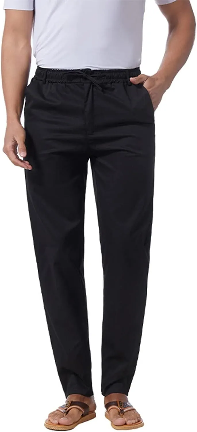 Thatrich Work Pants for Men Business Casual Trouser Cotton Linen Solid Summer Sweatpants Lightweight Comfy Yoga Pant Slim Fit