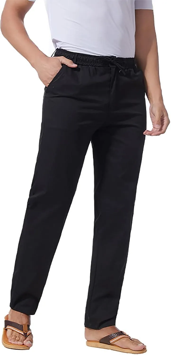 Thatrich Work Pants for Men Business Casual Trouser Cotton Linen Solid Summer Sweatpants Lightweight Comfy Yoga Pant Slim Fit