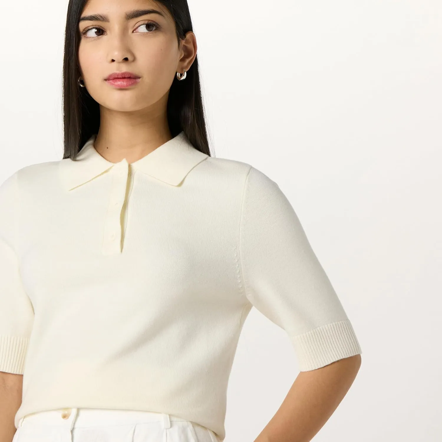 The Drop Women's Gero Short Sleeve Splitneck Polo Sweater Tee