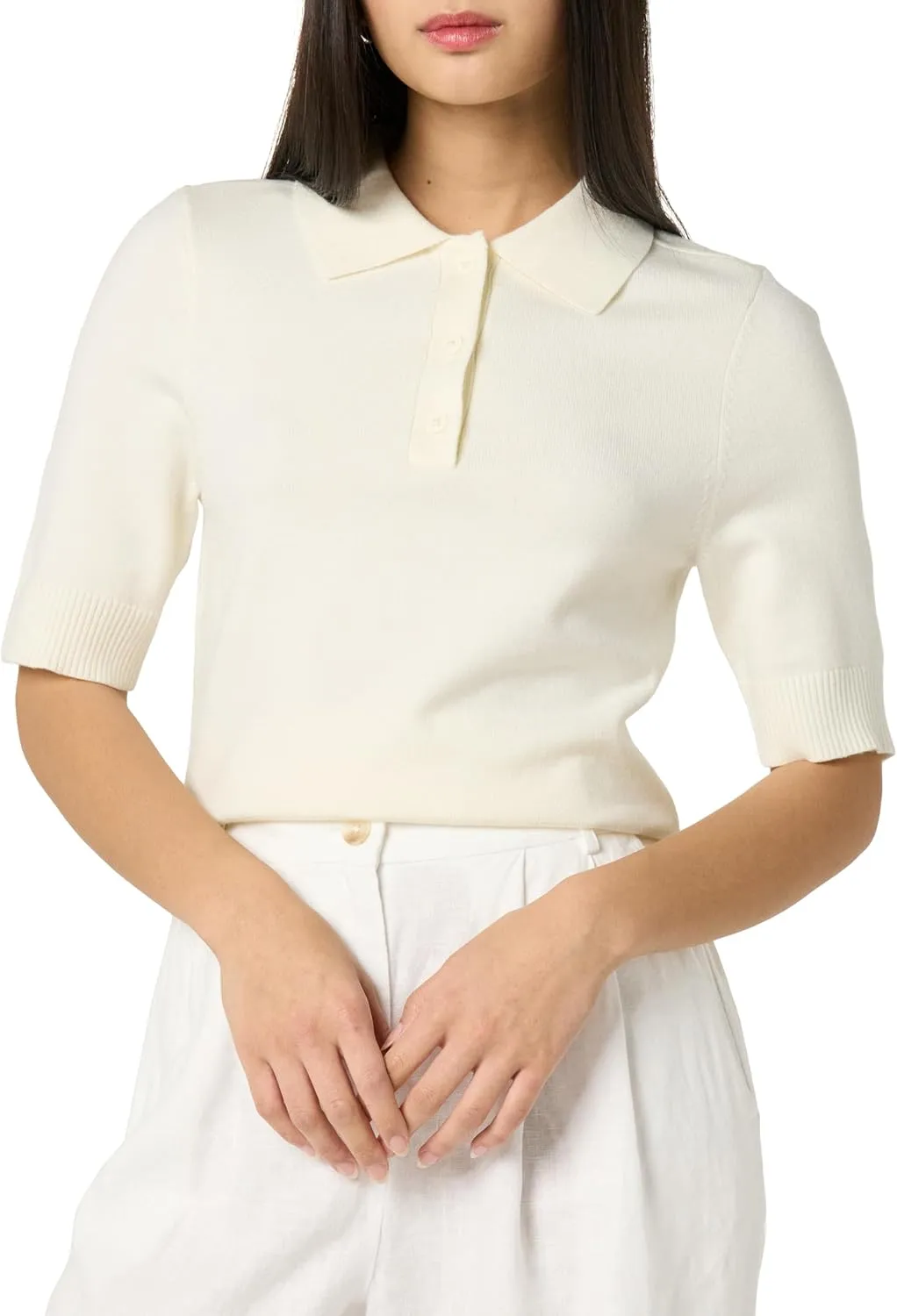The Drop Women's Gero Short Sleeve Splitneck Polo Sweater Tee